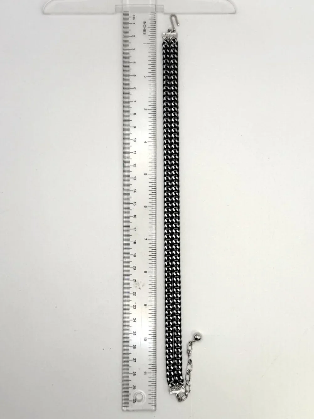 Trifari Black Silver Accent Choker Double Curb Link 14” Adjustable Signed